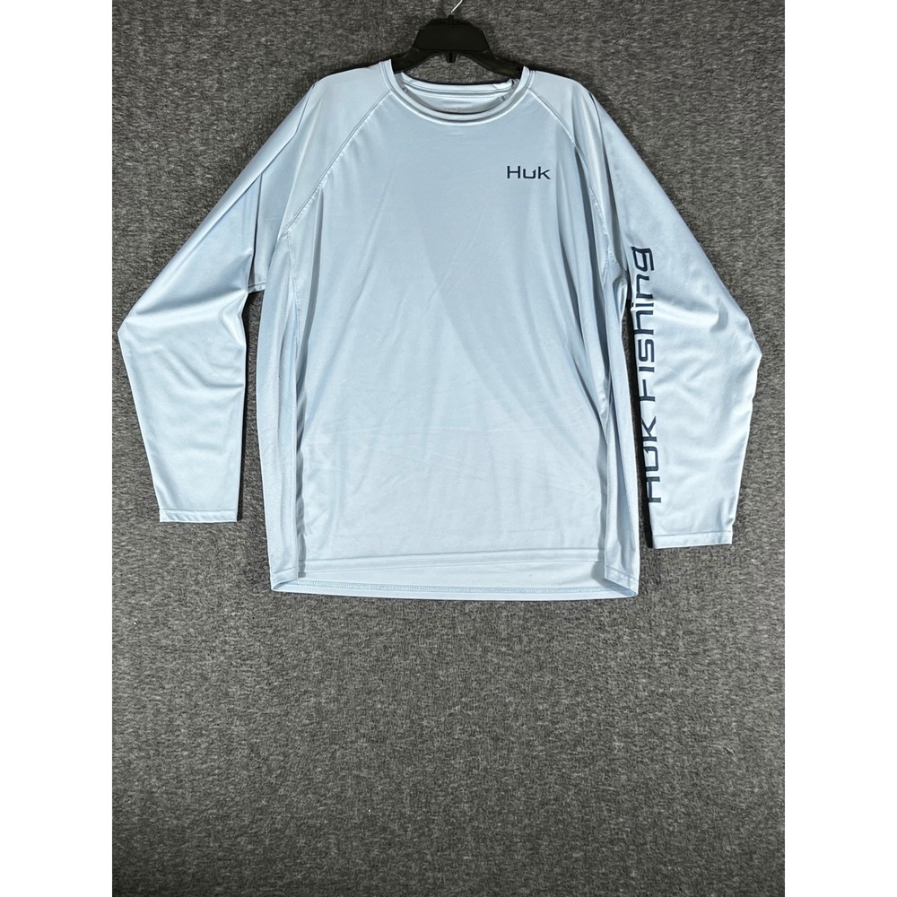 Huk Fishing Pursuit Shirt Mens‎ XXL Blue Long Sleeve Marlin USA Flag Performance